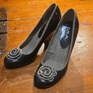 MIA Brown Heels with Elegant Floral Detail